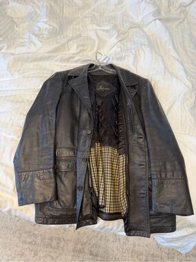 Men's Black Leather Trench Coat by Lakeland